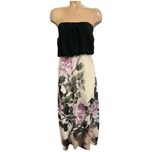 Emerald Sundae Black and Floral Strapless Dress Size M